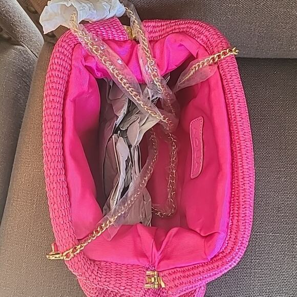 Macys Aqua Woven Clutch Crossbody Purse Hot PINK‎ NWOT - Picture 2 of 5